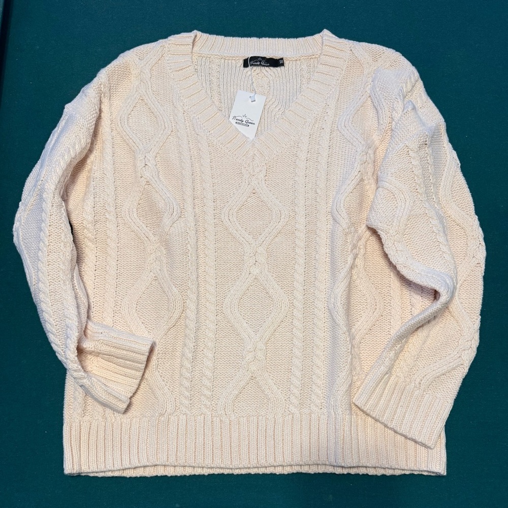 Trendy Queen Beige Cable Knit Sweater